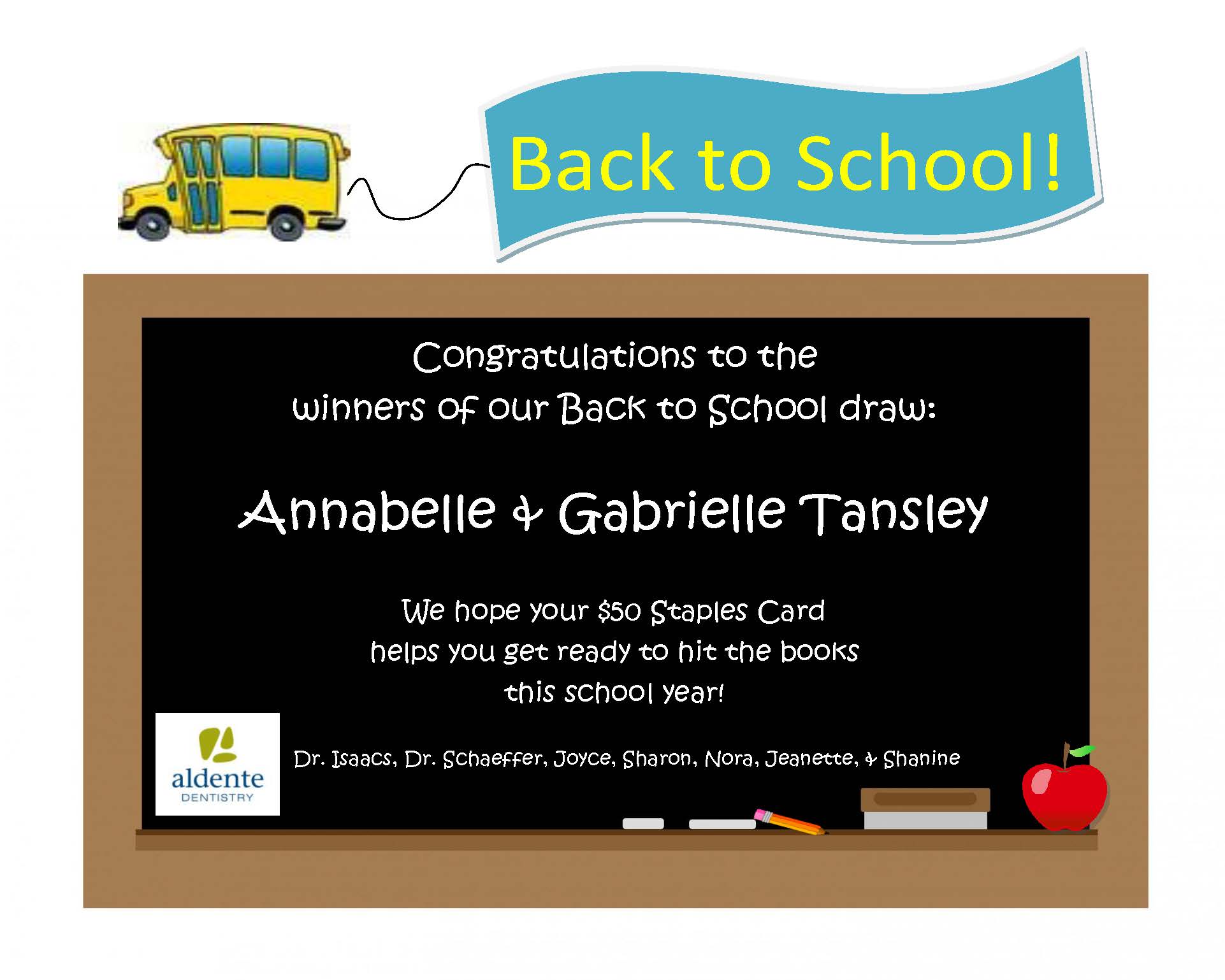 And the winner of our Back to School draw is…